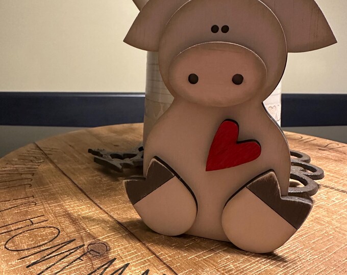 Wooden Pig Shelf Sitter | Farmhouse Tiered Tray Decor | Country Kitchen Accent