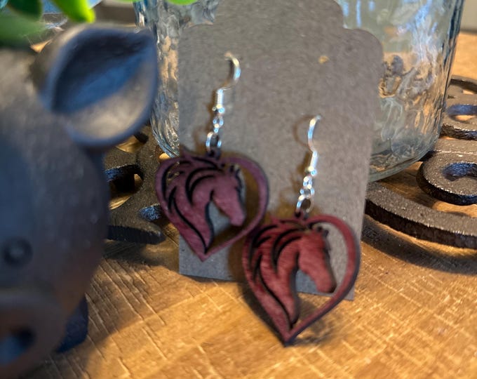 Purpleheart Wood Horse Heart Earrings | Western Cowgirl Jewelry