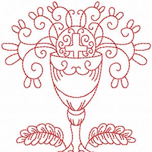 Redwork Faith & Devotions No. 10 Machine Embroidery Design/Christian Religious Pattern - 6 Sizes - Communion Chalice Cross