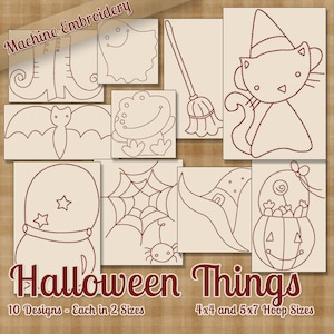 Halloween Dinge Redwork Maschine Stickerei Muster / Designs 4 x 4 und 5 x 7 Reifen INSTANT DOWNLOAD dekorative Umriss Stil Quilten
