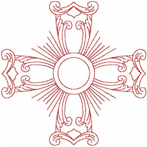 Redwork Faith & Devotions No. 6 Machine Embroidery Design/Christian Religious Pattern - 6 Sizes - Ornate Cross