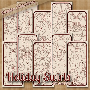 Redwork Holiday Swirls Machine Embroidery Patterns / Designs - 4x4 and 5x7 Hoop - 10 Christmas Snowman 2 Sizes INSTANT DOWNLOAD
