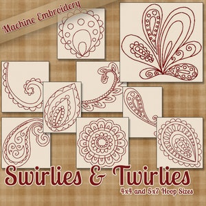 Wirbel & Wirbel Umriss Stil Maschine Stickerei Muster / Designs 4 x 4 und 5 x 7 Reifen INSTANT DOWNLOAD dekorative Redwork Quilten