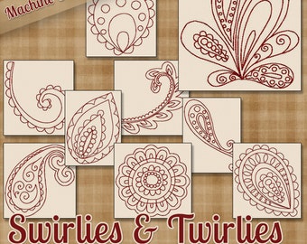 Swirlies & Twirlies Outline Style Machine Embroidery Patterns / Designs 4x4 and 5x7 Hoop INSTANT DOWNLOAD Decorative Redwork Quilting