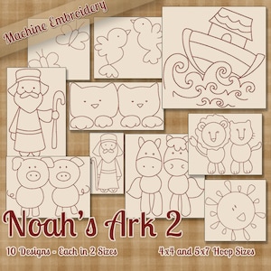 Noahs Ark 2 Redwork Machine Embroidery Patterns / Designs 4x4 and 5x7 Hoop INSTANT DOWNLOAD Decorative Outline Style Quilting