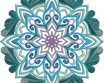 Mandala Machine Embroidery Blue-Green-Aqua Patterns / Designs INSTANT DOWNLOAD - 3 Sizes- dst, exp, hus, jef, pes, vip, and vp3 and emb