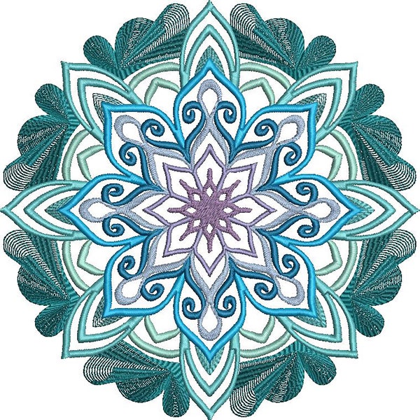 Mandala Machine Embroidery Blue-Green-Aqua Patterns / Designs INSTANT DOWNLOAD - 3 Sizes- dst, exp, hus, jef, pes, vip, and vp3 and emb