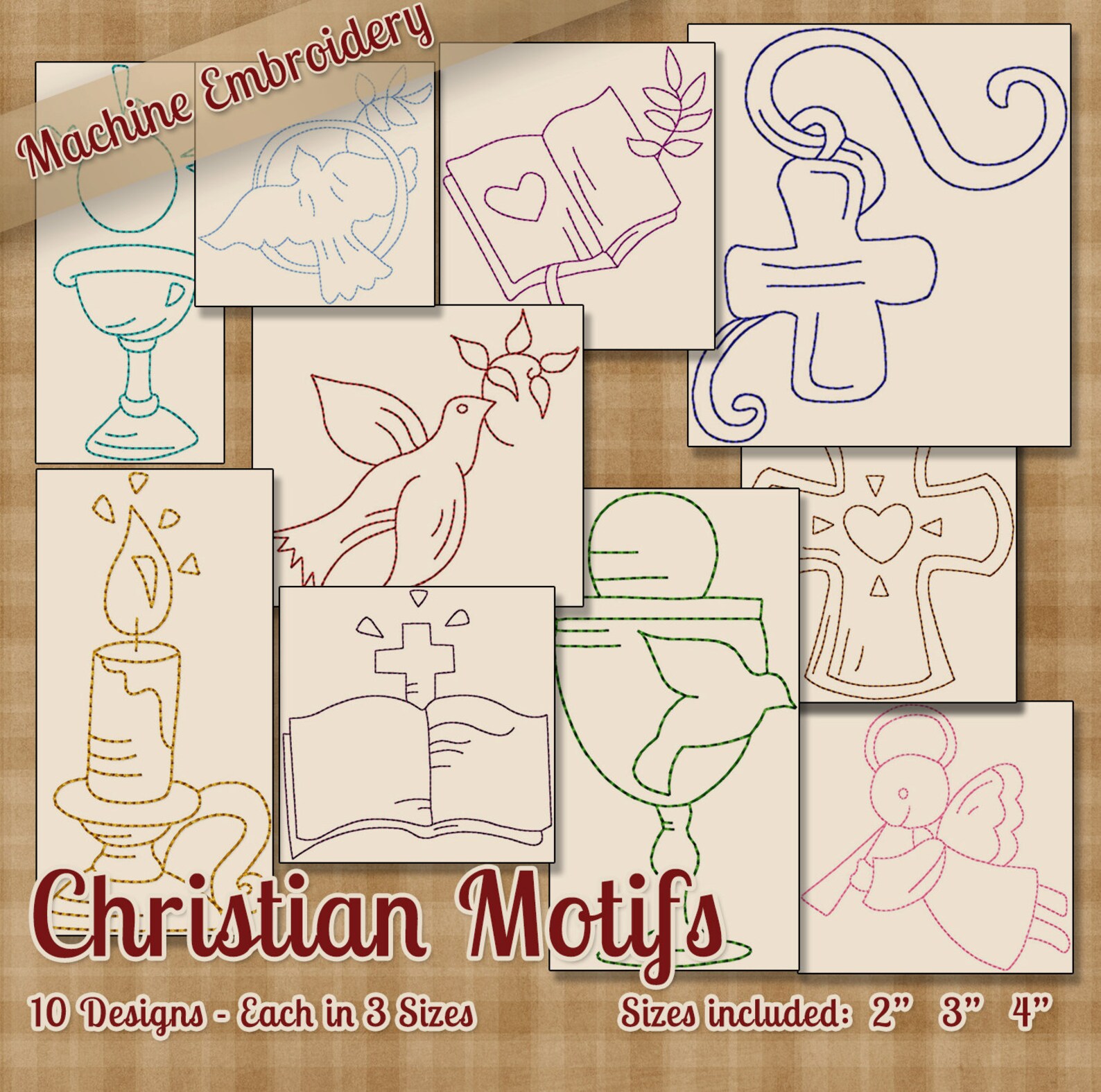 Redwork Christian Motifs 1 Machine Embroidery Patterns 10 Etsy