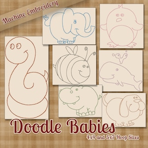 Redwork Doodle Babies Machine Embroidery Patterns / Designs 4x4 and 5x7 Hoop INSTANT DOWNLOAD