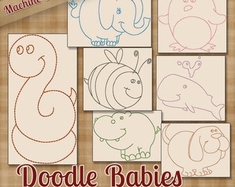 Redwork Doodle Babies Machine Embroidery Patterns / Designs 4x4 and 5x7 Hoop INSTANT DOWNLOAD