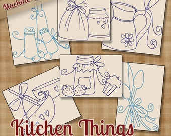 Kitchen Things Redwork Machine Embroidery Patterns / Designs - 4x4 and 5x7 Hoop - 6 Designs INSTANT DOWNLOAD
