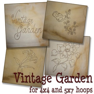Redwork Vintage Garden Machine Borduurpatronen - 4x4 en 5x7 Hoop - Mooie bloemen INSTANT DOWNLOAD