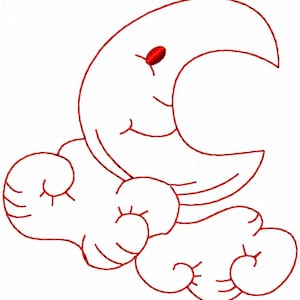 Redwork Smiling Moon Machine Embroidery Patterns / Designs - Fits 4x4 Hoop - .art .dst .hus .exp .jef .pes .sew .vip .xxx