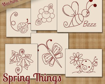 Spring Things Redwork Machine Embroidery Patterns /  Designs - 4x4 and 5x7 Hoop INSTANT DOWNLOAD