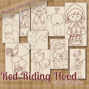 Redwork Red Riding Hood Machine Embroidery Patterns - 4x4 and 5x7 Hoop- 10 Fairy Tale dst exp hus jef pes vip xxx Instant Download