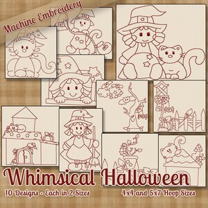 Redwork wunderliche Halloween Maschine Stickerei Muster / Designs 4 x 4 und 5 x 7 Reifen INSTANT DOWNLOAD