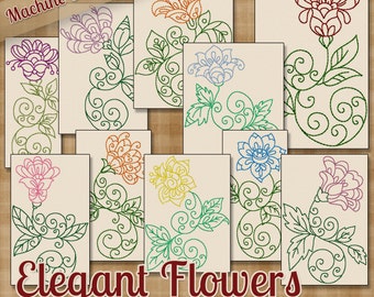 Elegant Flowers Redwork Machine Embroidery Patterns - 4x4 and 5x7 Hoop - 10 Designs INSTANT DOWNLOAD dst exp hus jef pes vip xxx