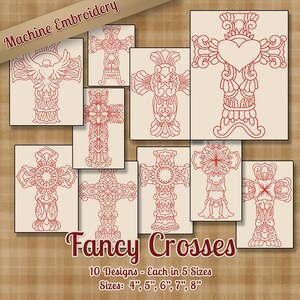 Fancy Crosses Machine Embroidery Patterns / Designs - 5 Sizes - 10 Designs - 2 Sizes Each - Religious Christian Jesus Church
