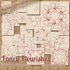 Fancy Flourishes Redwork Embroidery Machine Designs -20 Designs 2 Sizes Each INSTANT DOWNLOAD - Elegant Embellishment Quilt Squares Patterns