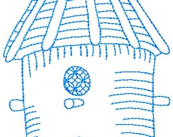 Bluework (Colorwork) Birdhouse Machine Embroidery Patterns / Designs 2 Sizes -  4x4 and 5x7 INSTANT DOWNLOAD Redwork