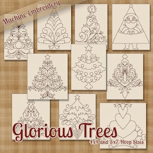 Redwork Glorious Trees Machine Embroidery Patterns / Designs - 4x4 and 5x7 Hoop - 10 Christmas Tree Santa 2 Sizes INSTANT DOWNLOAD