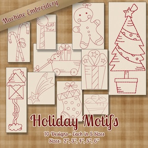 Holiday Motifs Redwork Machine Embroidery Patterns 10 Designs 5 Sizes Each INSTANT DOWNLOAD - art art70 pes jef exp sew xxx vip hus dst