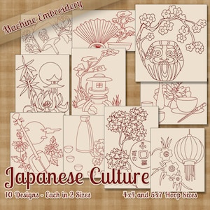 Redwork Japanese Culture Machine Embroidery Patterns / Designs - 4x4 and 5x7 Hoop - 10 Designs - 2 Sizes Each - INSTANT DOWNLOAD