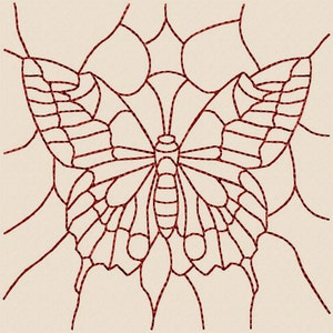 Redwork Schmetterling Quadrat Maschine Stickerei Muster / Designs - 4 x 4 Größe INSTANT DOWNLOAD
