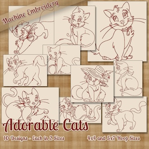 Adorable Cats Redwork Machine Embroidery Patterns / Designs 4x4 and 5x7 Hoop INSTANT DOWNLOAD Decorative Outline Style Quilting