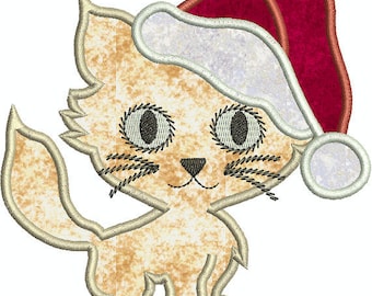 Santa Kitty Applique Machine Embroidery Pattern Holiday Design - art dst exp hus jef pes sew vip xxx art70 format