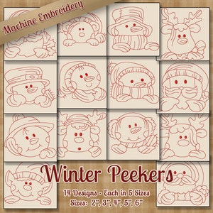 Winter Peekers Redwork Machine Embroidery Patterns 14 Designs 5 Sizes INSTANT DOWNLOAD - art art70 pes jef exp sew xxx vip hus dst