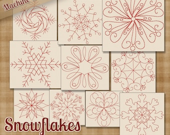 Snowflakes Redwork Embroidery Machine Designs - 10 Patterns 2 Sizes Each INSTANT DOWNLOAD - Snow Snowmen Winter Janome Brother Bernina
