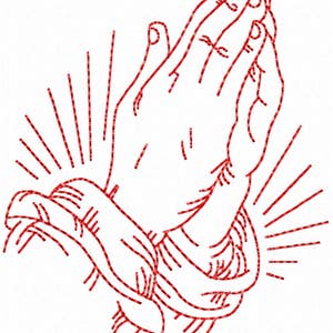 Redwork Faith & Devotions No. 5 Machine Embroidery Design/Christian Religious Pattern - 6 Sizes - Prayer Praying Hands