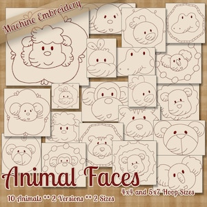 Animal Faces Redwork Machine Embroidery Patterns / Designs 4x4 and 5x7 Hoop INSTANT DOWNLOAD Decorative Outline Style Quilting