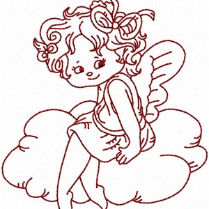 Redwork Sweet Angel in den Wolken Maschine Stickerei Muster / Designs 2 Größen - 4 Zoll und 5 Zoll INSTANT DOWNLOAD