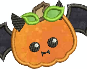 Applique Bat Pumpkin Machine Embroidery Patterns / Designs 4" 5" 6" 7" 8" Sizes INSTANT DOWNLOAD Halloween Fall JackOLantern Thanksgiving