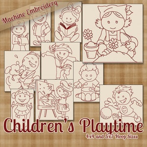 Kinder Playtime Redwork Maschine Stickerei Muster / Designs 4 x 4 und 5 x 7 Reifen INSTANT DOWNLOAD dekorative Umriss Stil Quilten