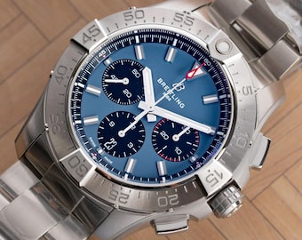 Reloj de hombre Breitling Super Avenger B01 Cronógrafo Vintage de 46 mm con esfera de acero, Regalo para marido