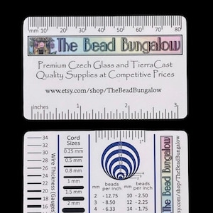 Jewelry Makers Tool ~ Measuring Guide  (Credit Card Size) for Measuring Beads, Wire, Cord ~ Beads per Inch, Centimeters, Millimeters, Gauges