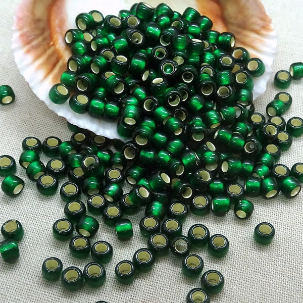 Transparent Emerald Green Seed Beads  TOHO 6/0 Round Dark Green with Silver Core (T6/SM-36) 6/0 Glass Seed Beads  4mm Beads *