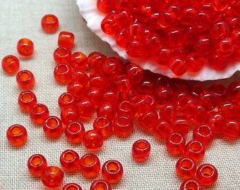 Siam Seed Beads  TOHO 6/0 Round Transparent Siam Reddish Orange Glass Beads (T6/SM-5B) 6/0 Glass Seed Beads  4mm Red Beads * Qty. 20 grams
