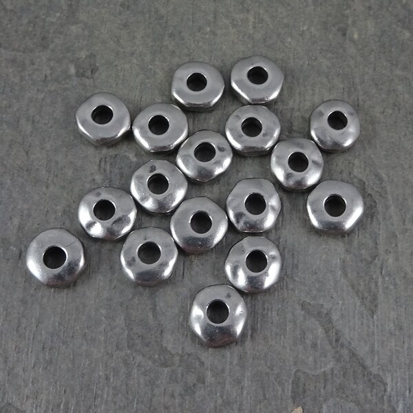 6.5mm TierraCast Large Hole Heishi Nugget Spacer Bead ~ Pewter Organic Nugget Rondelle Bead (TC/0450-40) * Qty. 20