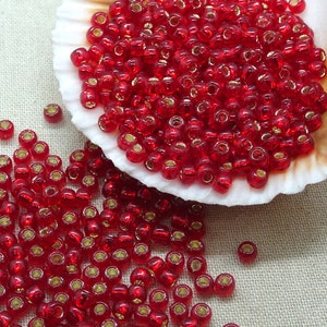 3mm Red Seed Beads, 8/0 TOHO Transparent Red, Silver Lined Glass Beads (T8/SM-25C) * Qty. 15 grams