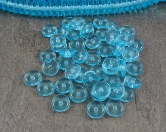 Aqua Blue Czech Beads  6x2mm Rondelle  Czech Glass Beads  Transparent Aquamarine  Heishi Rondelle (RD6/SM-6001) * Qty. 50