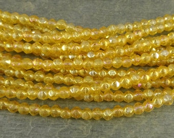 Golden Yellow Czech Glass Beads  Topaz Luster Yellow Gold Spacer Beads  3mm Glass Beads - Topaz Luster English Cut (EC/SM-LR1006) * Qty. 50