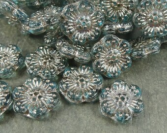 12pcs 14mm Wild Fllower Czech glass beads NEW!! flower disc beads