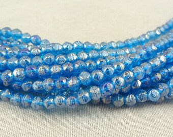 Blue Czech Glass Beads  Blue Luster Glass Beads  Small Capri Blue Glass Beads with Luster Iris  3mm English Cut (EC/SM-LR6008) * Qty. 50