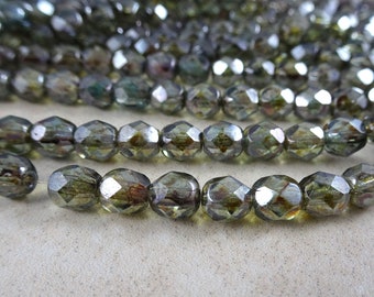 6x3mm pressed czech glass spacers green with luster rondels 40Pc 2921 Antique Green Picasso Rondelle beads