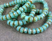 Aqua Opalescent Rondelles, Czech Picasso Beads, 5x3mm Rondelle, Czech Glass Beads, Small Aqua Blue Picasso Rondelle (R5 RJ-2251) - Qty 30