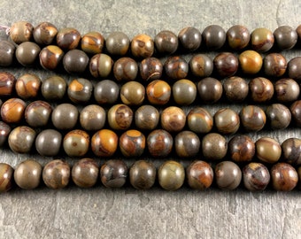 Khaki Green and Brown Round Beads 14.5 Strand Limited Supply! African Green Autumn Jasper 46 Beads 8mm Round Matte Jasper